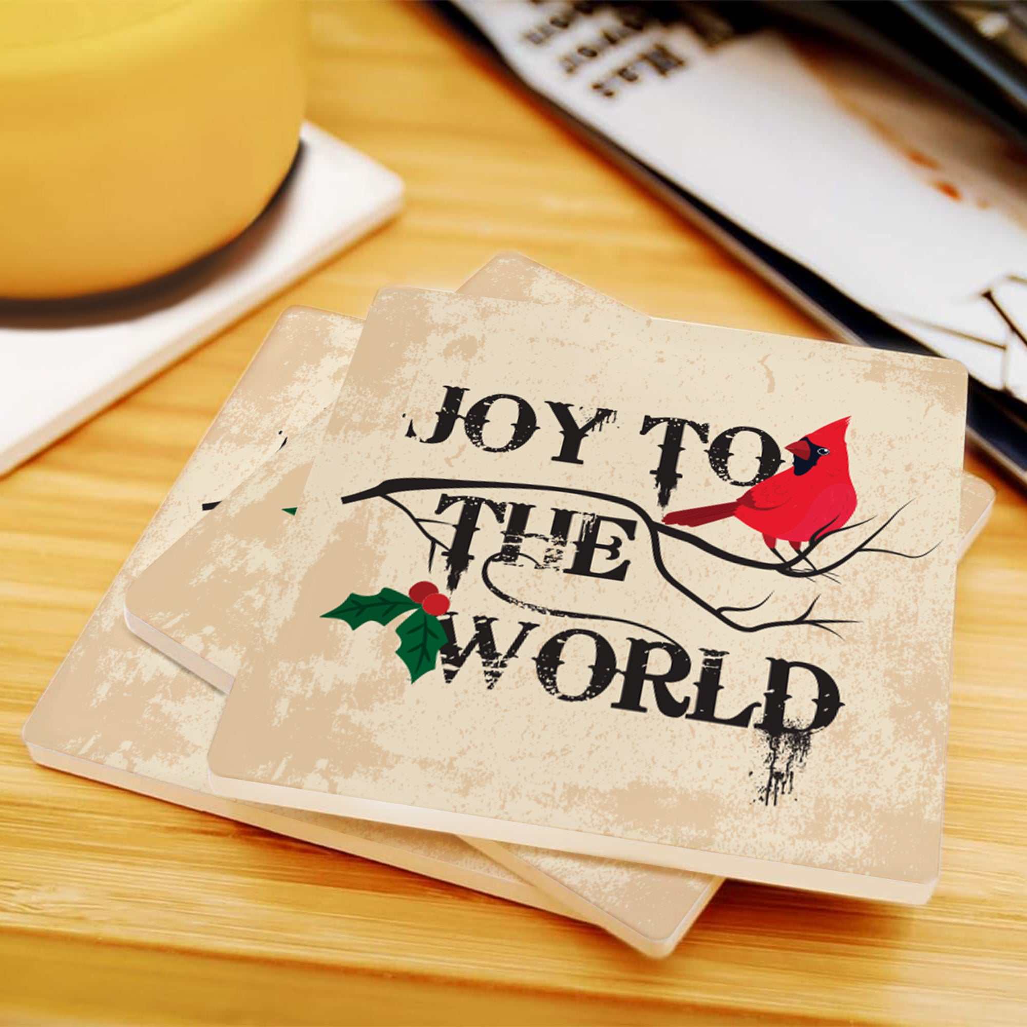 Christmas Coaster - 4-Inch Ceramic Christmas Coaster- Festive Holiday Theme, Absorbent Drink Mat, Cup Holder Protector
