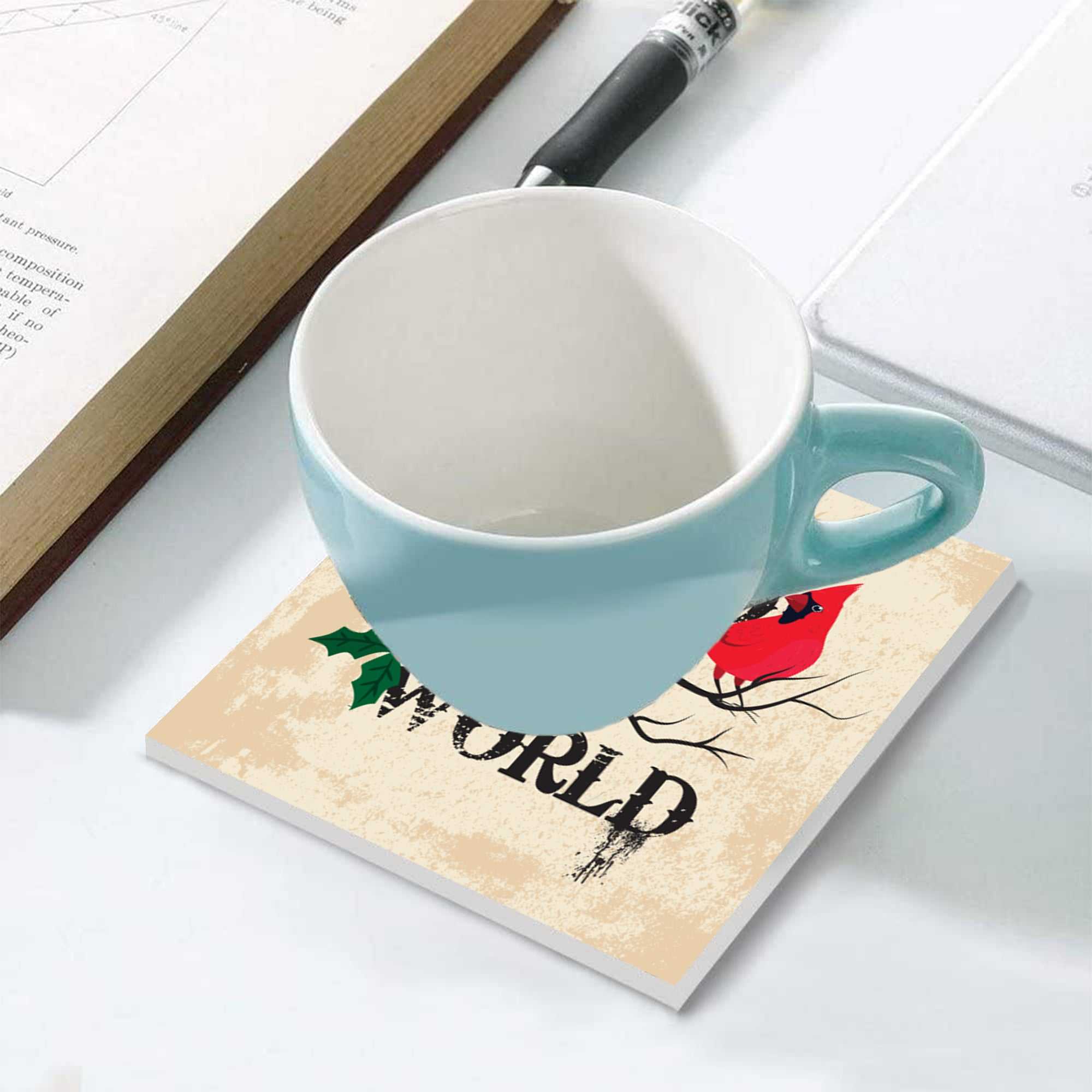 Christmas Coaster - 4-Inch Ceramic Christmas Coaster- Festive Holiday Theme, Absorbent Drink Mat, Cup Holder Protector