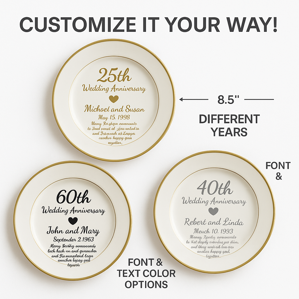 Custom 50th Anniversary Ceramic Plate | Personalized Golden Keepsake Gift for Parents, Couples, or Grandparents