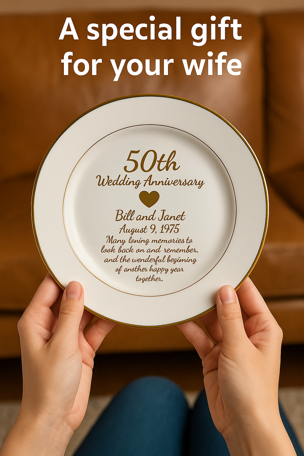 Custom 50th Anniversary Ceramic Plate | Personalized Golden Keepsake Gift for Parents, Couples, or Grandparents