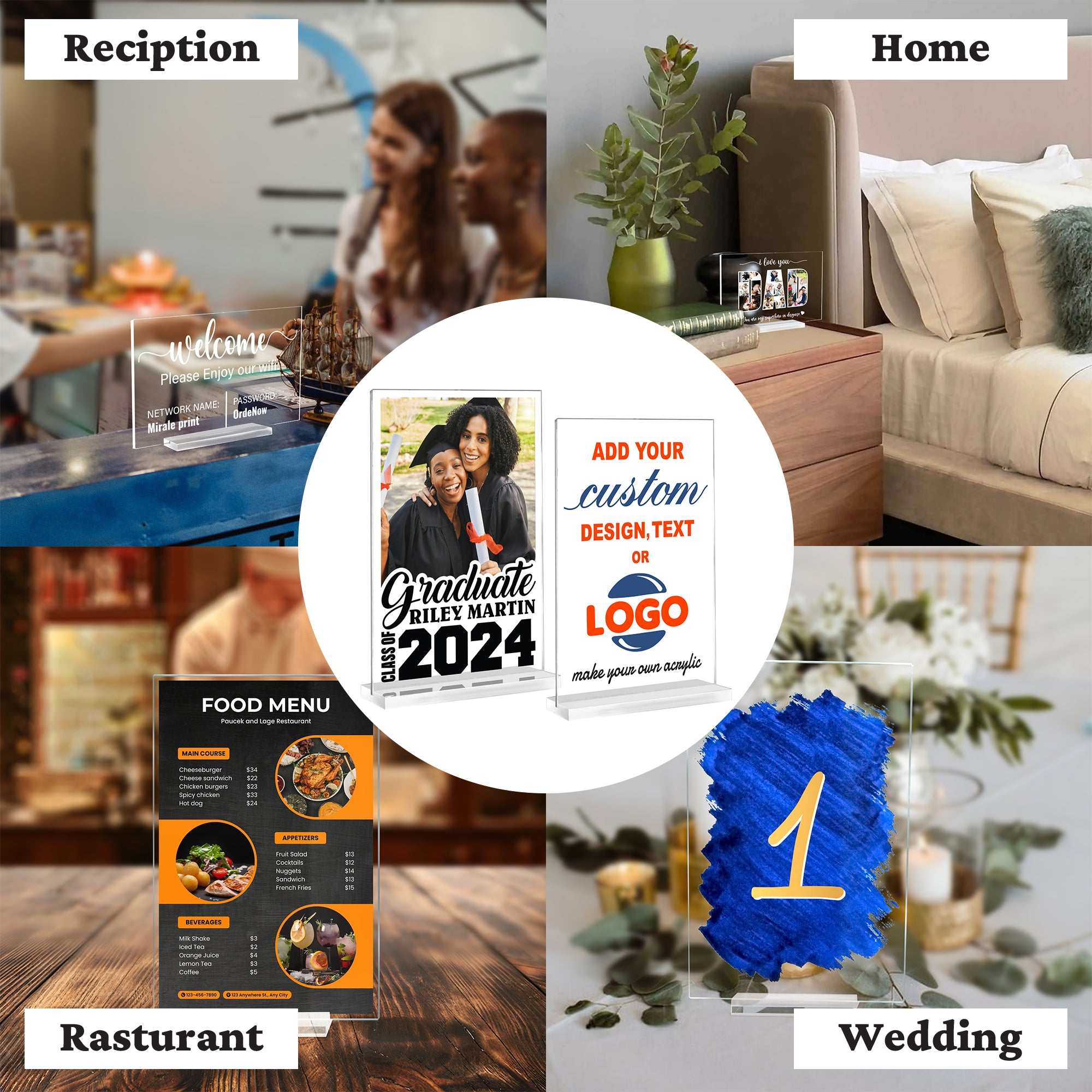 Custom Acrylic Sign with Stand | UV Printed Clear Display Personalized with Logo, Text, or Photo – Business or Gift Plaque (4.5x7)