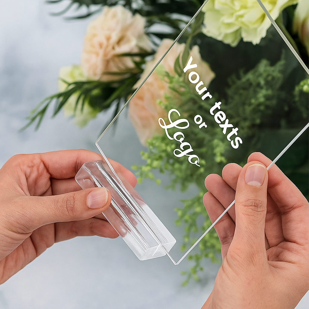 Custom Acrylic Sign with Stand | UV Printed Clear Display Personalized with Logo, Text, or Photo – Business or Gift Plaque (4.5x7)