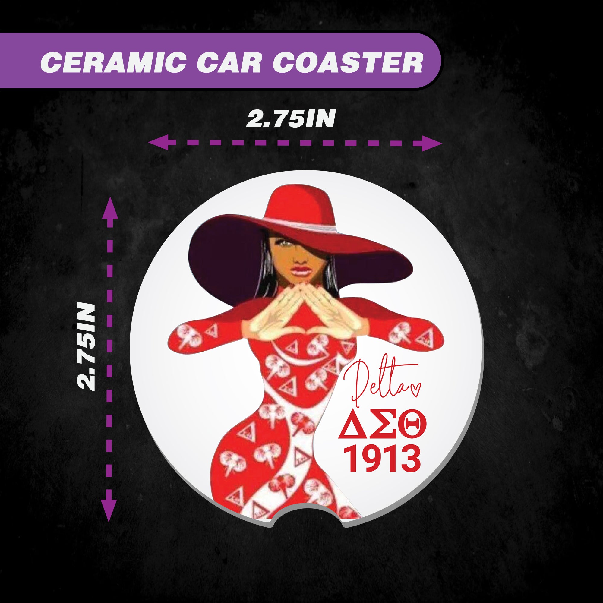 Custom Sorority Car Coaster – Delta Sigma Theta-Inspired Ceramic 2.75