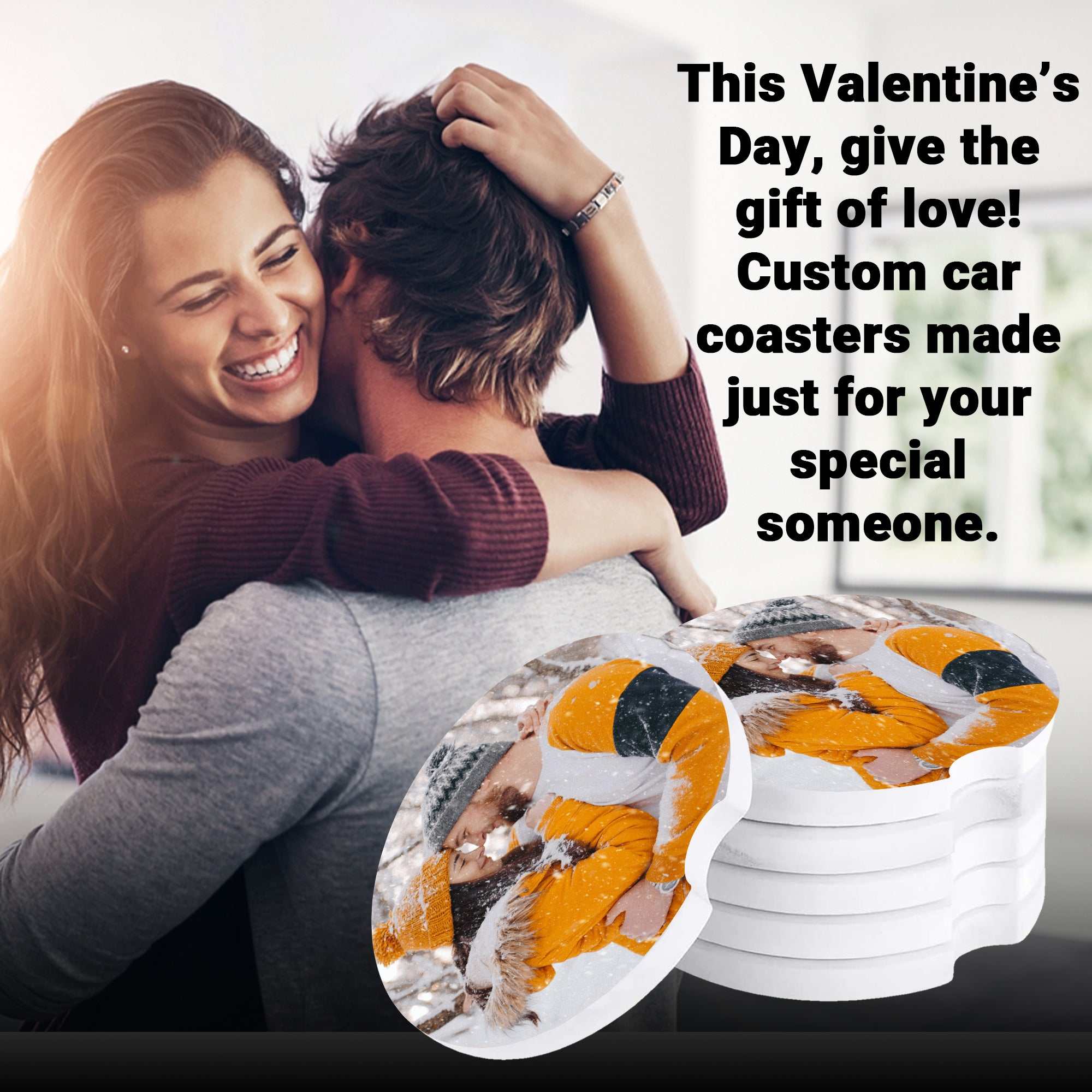 Valentine’s Car Coasters (2-Pack) | Custom Photo Cup Holder Gift for Him or Her – Cute, Practical Valentine’s Day Decor