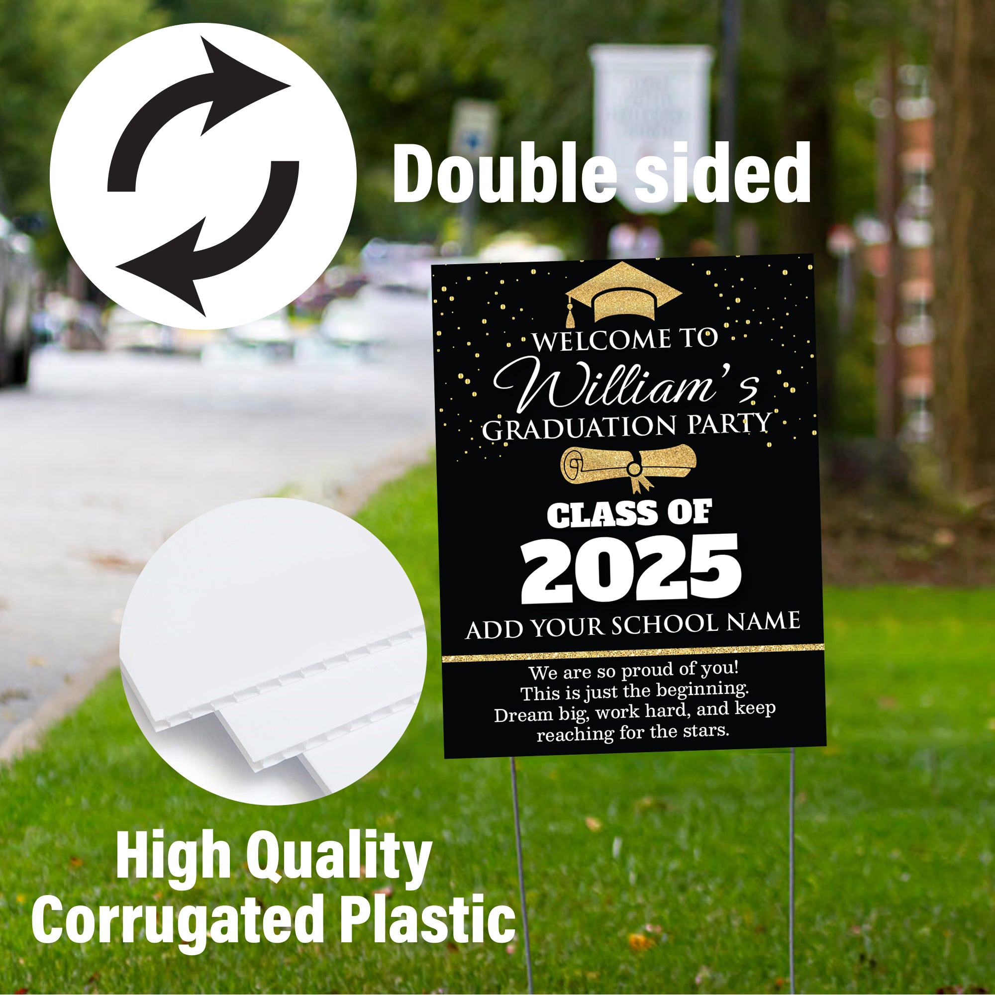 Graduation yard sign with H-Stake, Lawn Signs, Class of 2025, College Graduation, High School Graduation, Graduation yard sign