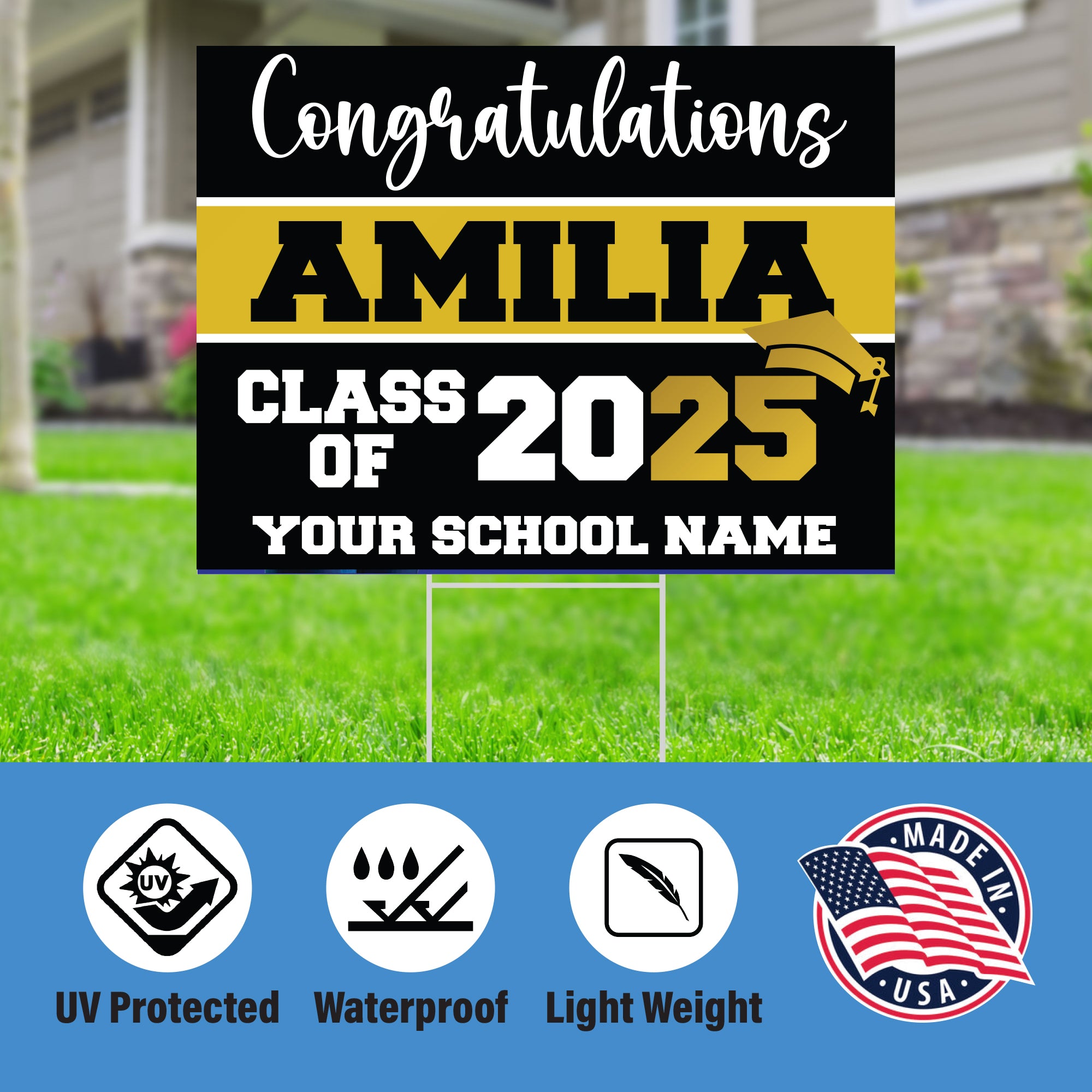 Graduation yard sign with H-Stake, Lawn Signs, Class of 2025, College Graduation, High School Graduation, Graduation yard sign