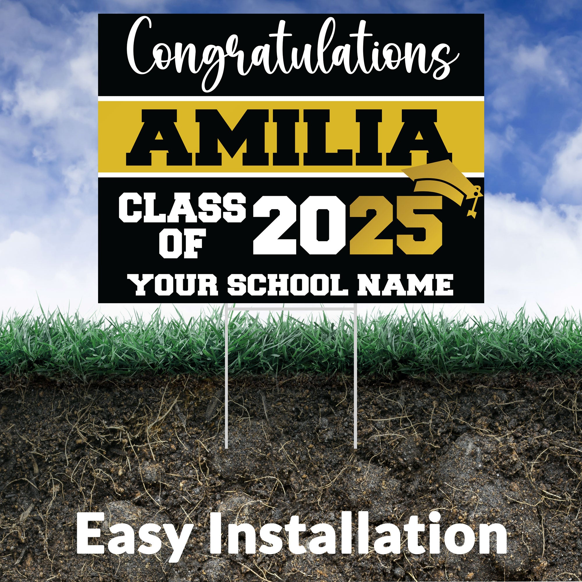 Graduation yard sign with H-Stake, Lawn Signs, Class of 2025, College Graduation, High School Graduation, Graduation yard sign