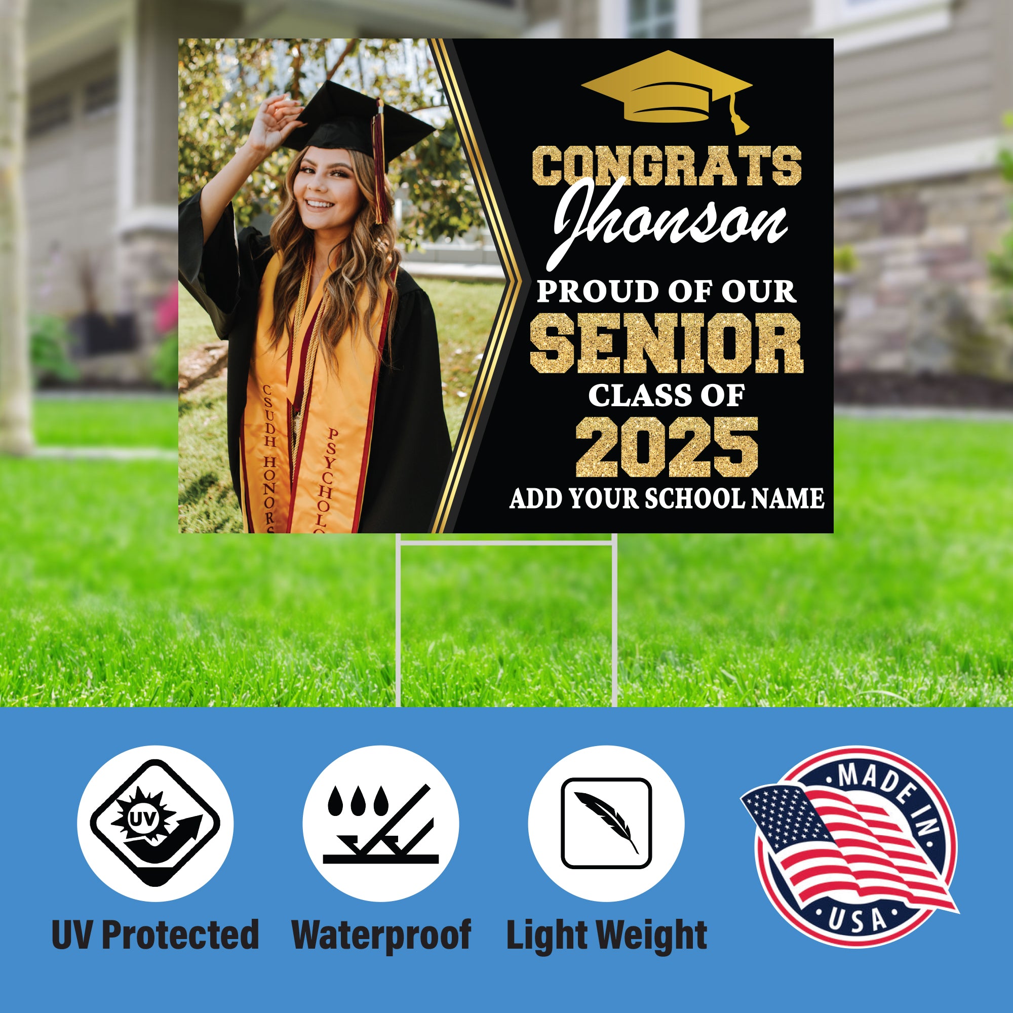 Graduation yard sign with H-Stake, Lawn Signs, Class of 2025, College Graduation, High School Graduation, Graduation yard sign