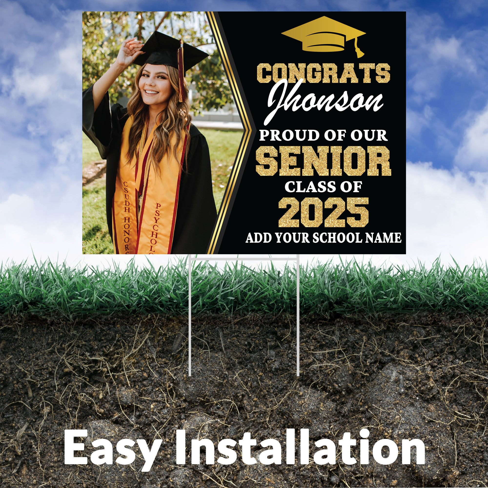 Graduation yard sign with H-Stake, Lawn Signs, Class of 2025, College Graduation, High School Graduation, Graduation yard sign