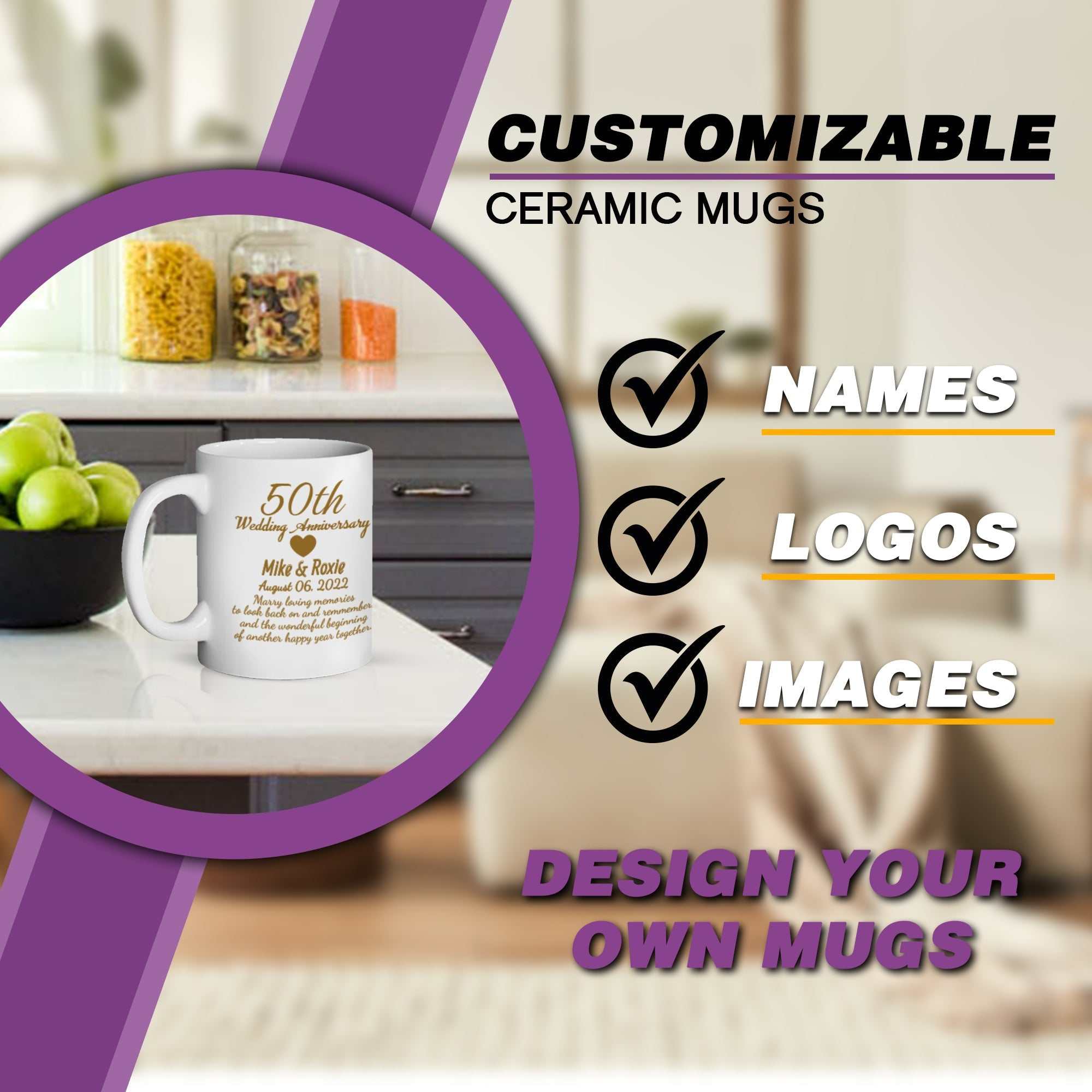 50th Anniversary gift, Personalized Anniversary gift, Gift for Husband and Wife, Custom Parent's Anniversary, Custom Year Anniversary Mugs