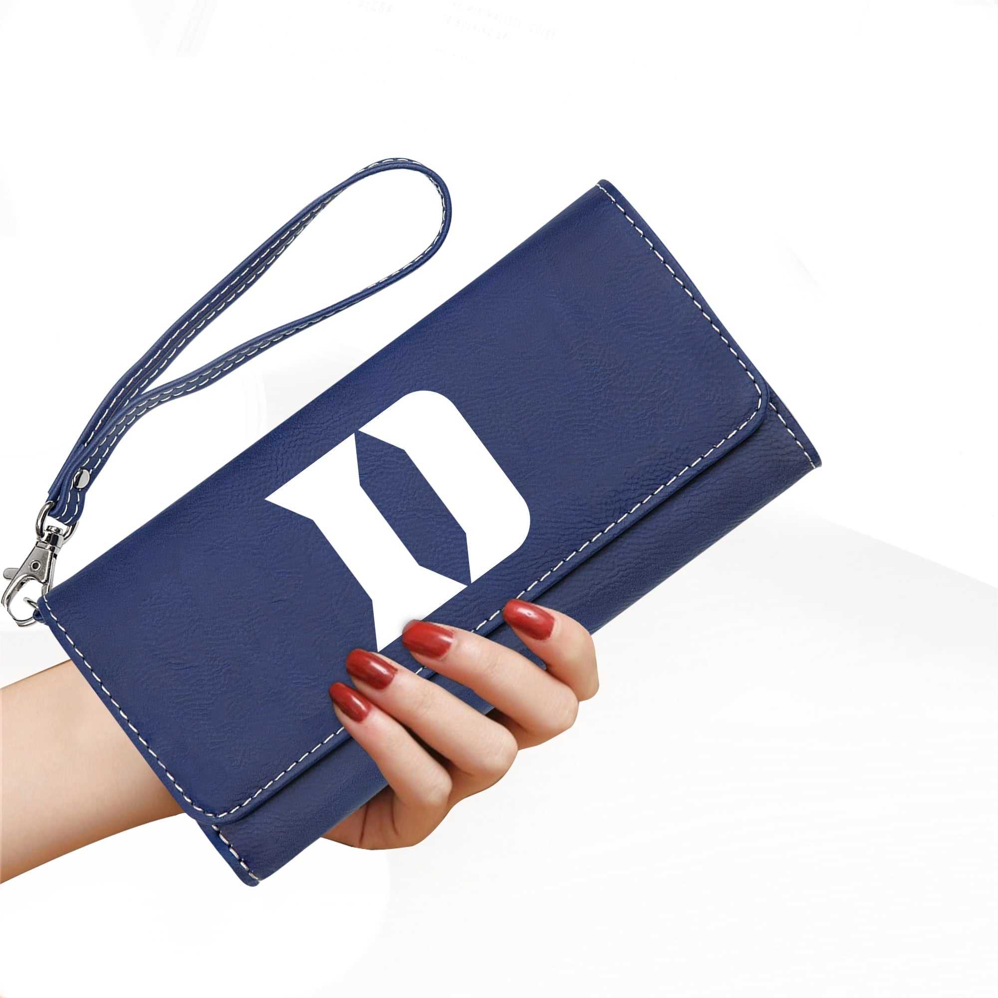 Custom Duke Leather Wallet, Duke Blue Devils, Personalized leatherette wallet with strap, Duke Accessories for mom