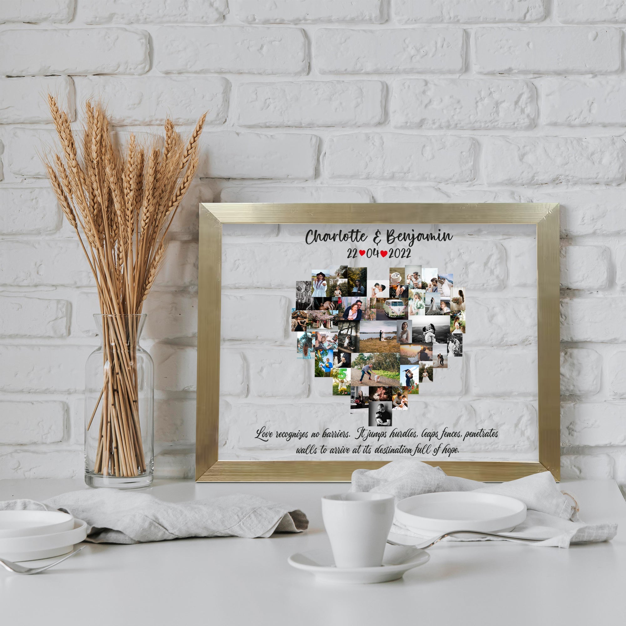 Custom Heart Photo frame- Anniversary Collage Gift- Anniversary Collage for her- Personalized Wedding Photo Gift- Anniversary Gifts