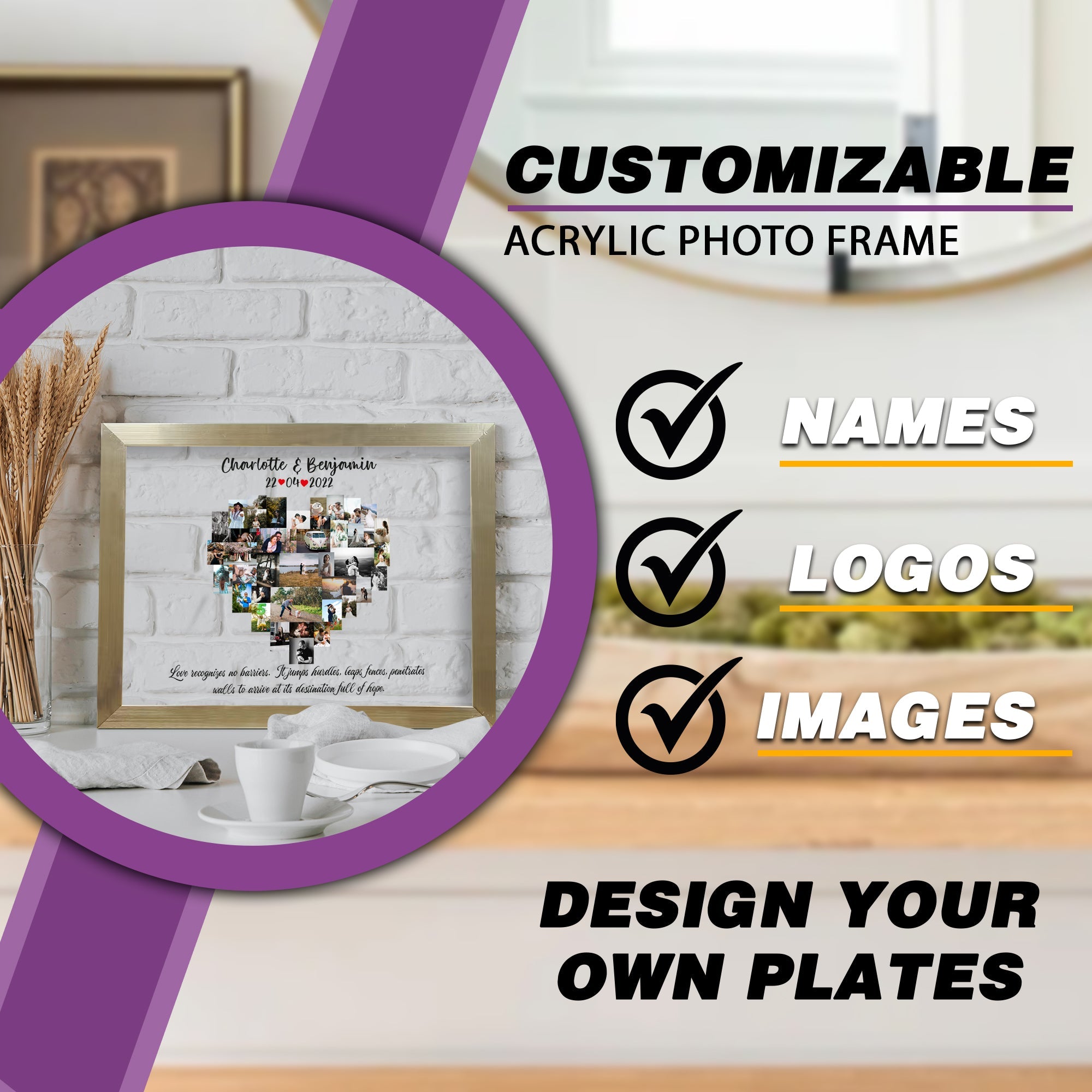 Custom Heart Photo frame- Anniversary Collage Gift- Anniversary Collage for her- Personalized Wedding Photo Gift- Anniversary Gifts