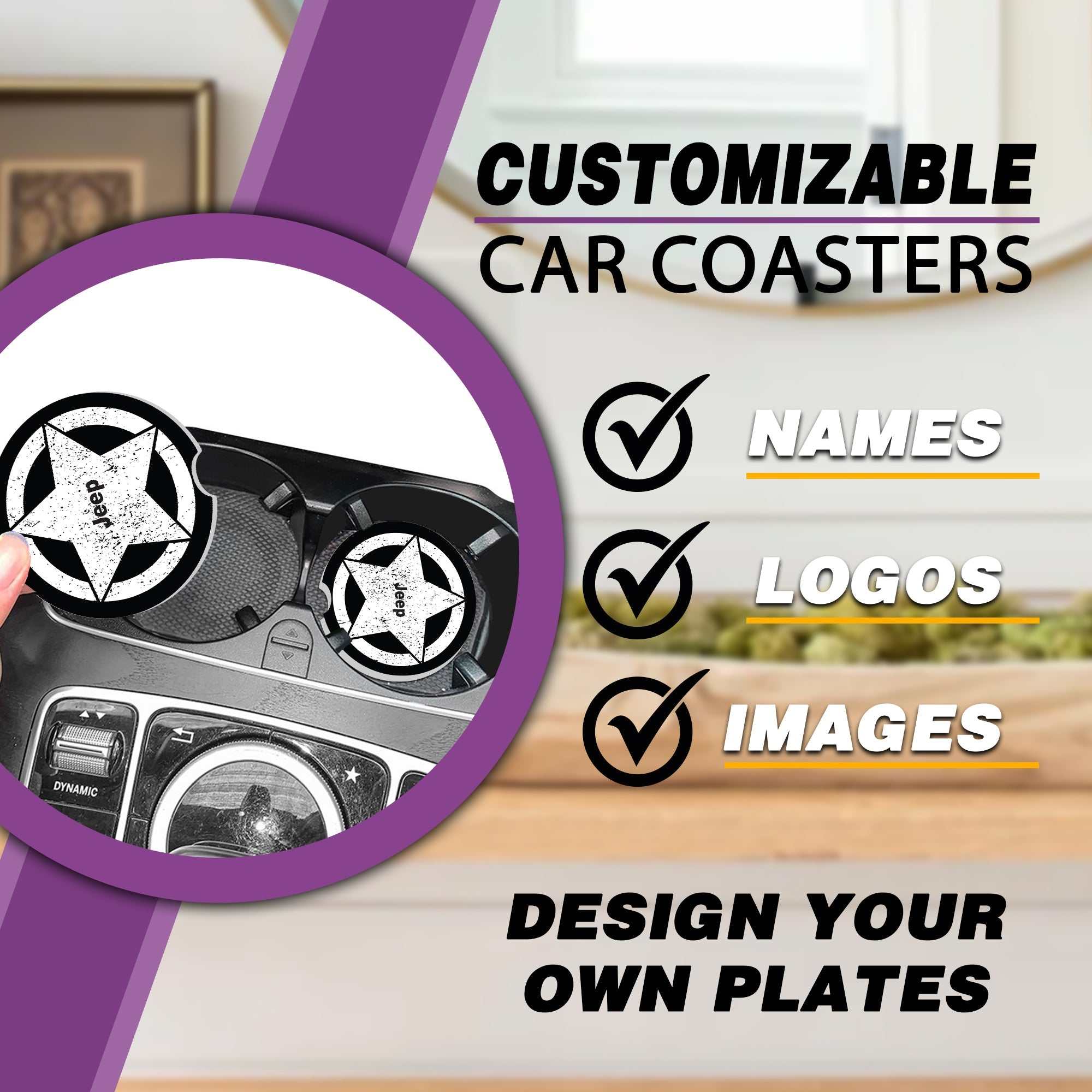 Jeep Car Coasters, Wrangler Car Coasters, Jeep Sandstone Car Coasters, Jeep Accessories, Jeep Assorted Car Coaster