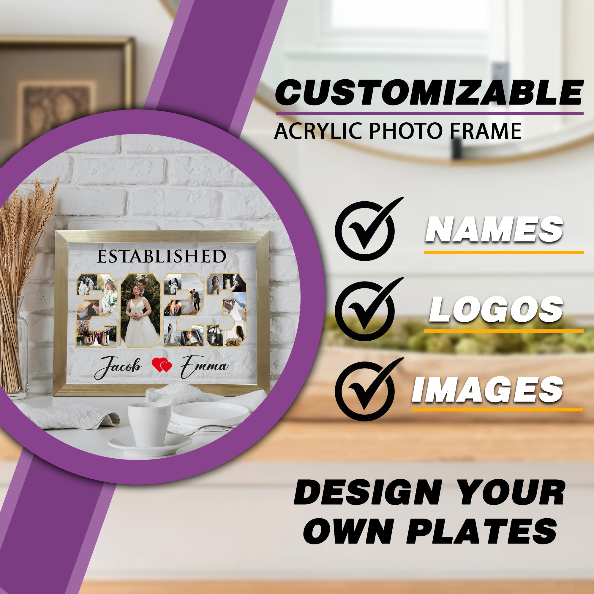 Mr. & Mrs. Picture Frame- Established photo frame- Wedding photo frame- Anniversary photo frame- Anniversary gifts- Personalized Gifts
