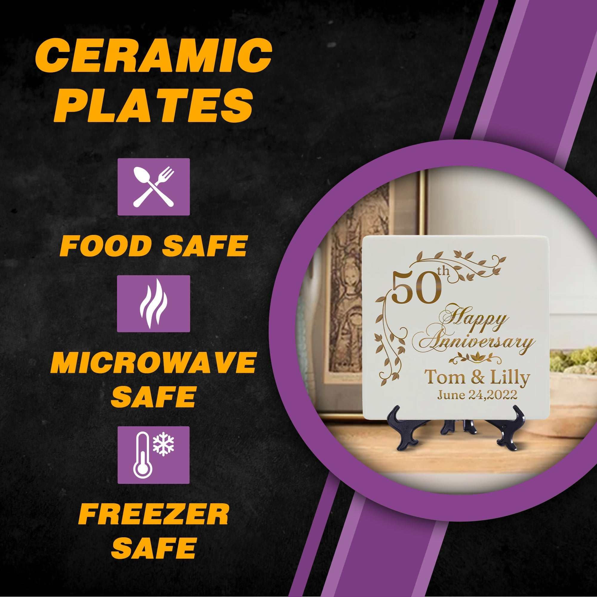 Personalized 50th Anniversary Square Plate | Golden Wedding Keepsake Gift for Parents or Couples – Elegant Custom Design