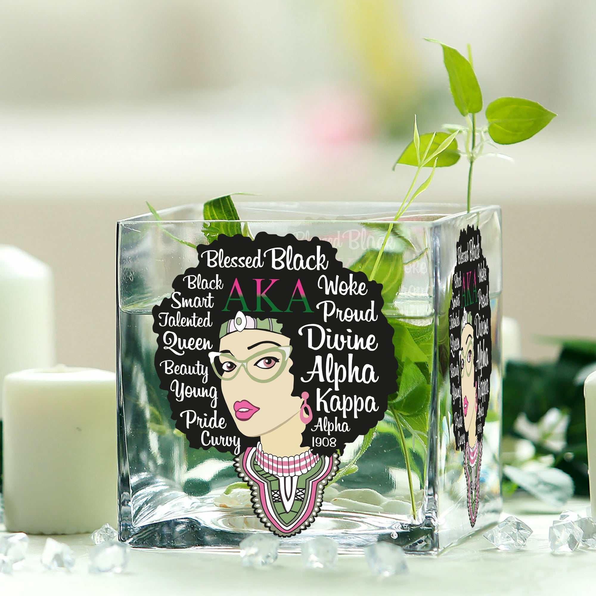 Personalized AKA Square Glass Vase - Custom Flower Vase with AKA- Personalized Gift for AKA Sisters - Stylish AKA Accessories