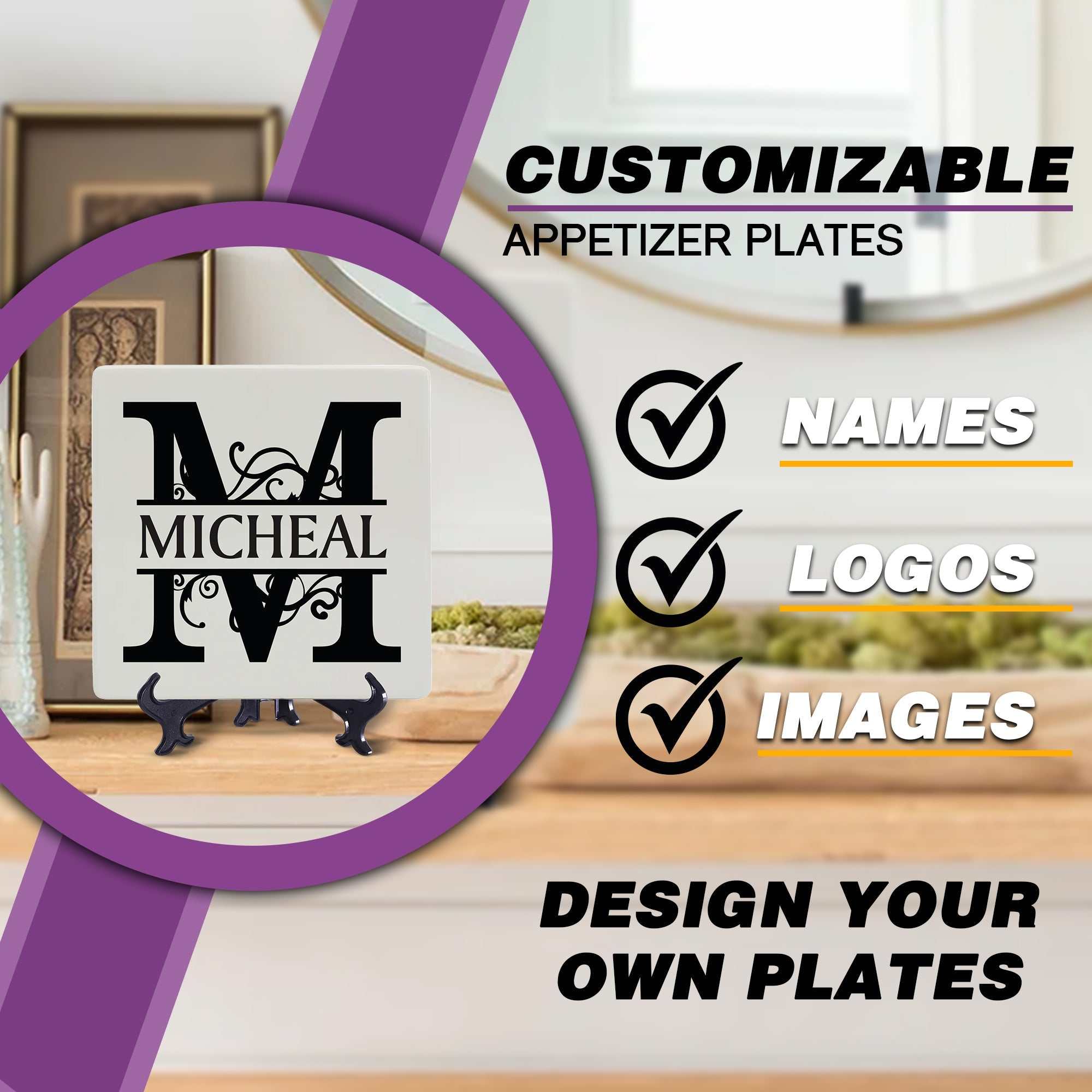 Personalized Monogram Plate | Monogram with Last Name | Square Plate | Anniversary Plate | Home Decor