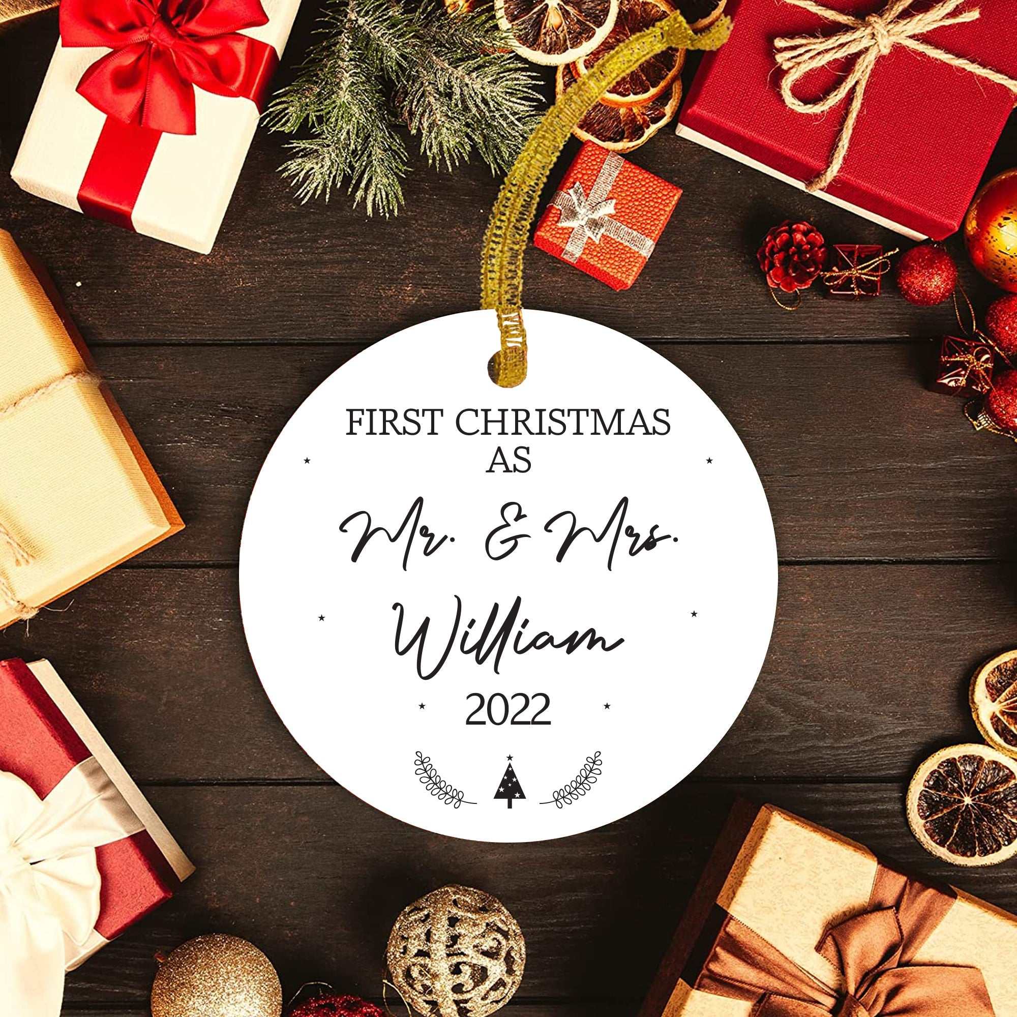 Custom Our First Christmas as Mr and Mrs Ornament, Personalized Wedding Ornament, Gift for Married Couple Ceramic Ornament