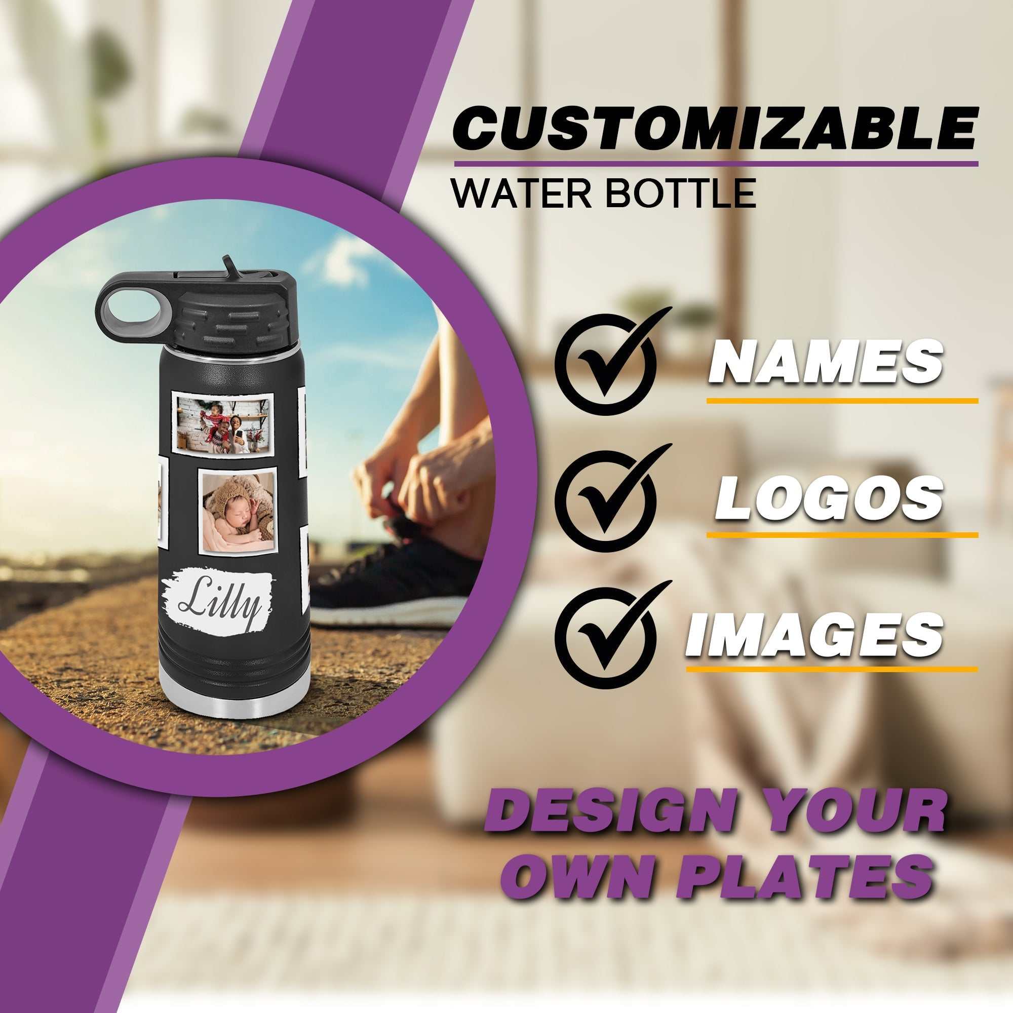 Photo Water Bottles- Personalised Photo Water Bottle- custom tumbler- Polar camel- Collage tumbler- Customized Drinkware