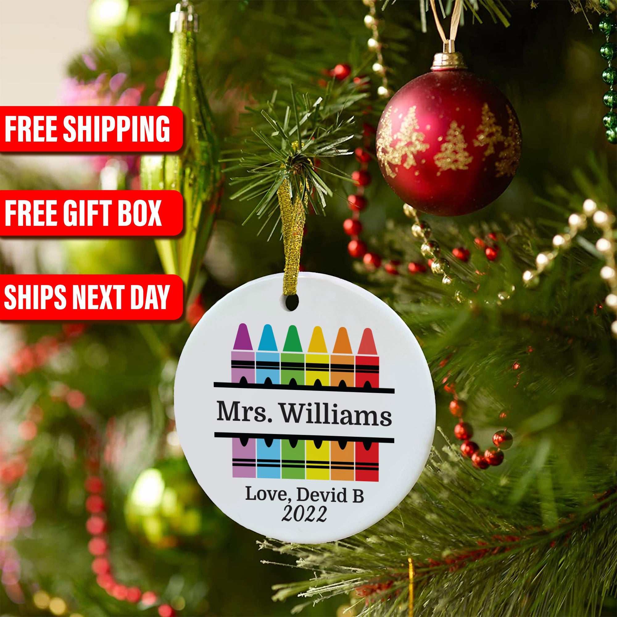 Teacher Christmas Ornament, Personalized Teacher Christmas Ornament, Teacher Gift, Ceramic Ornaments, Teacher retirement