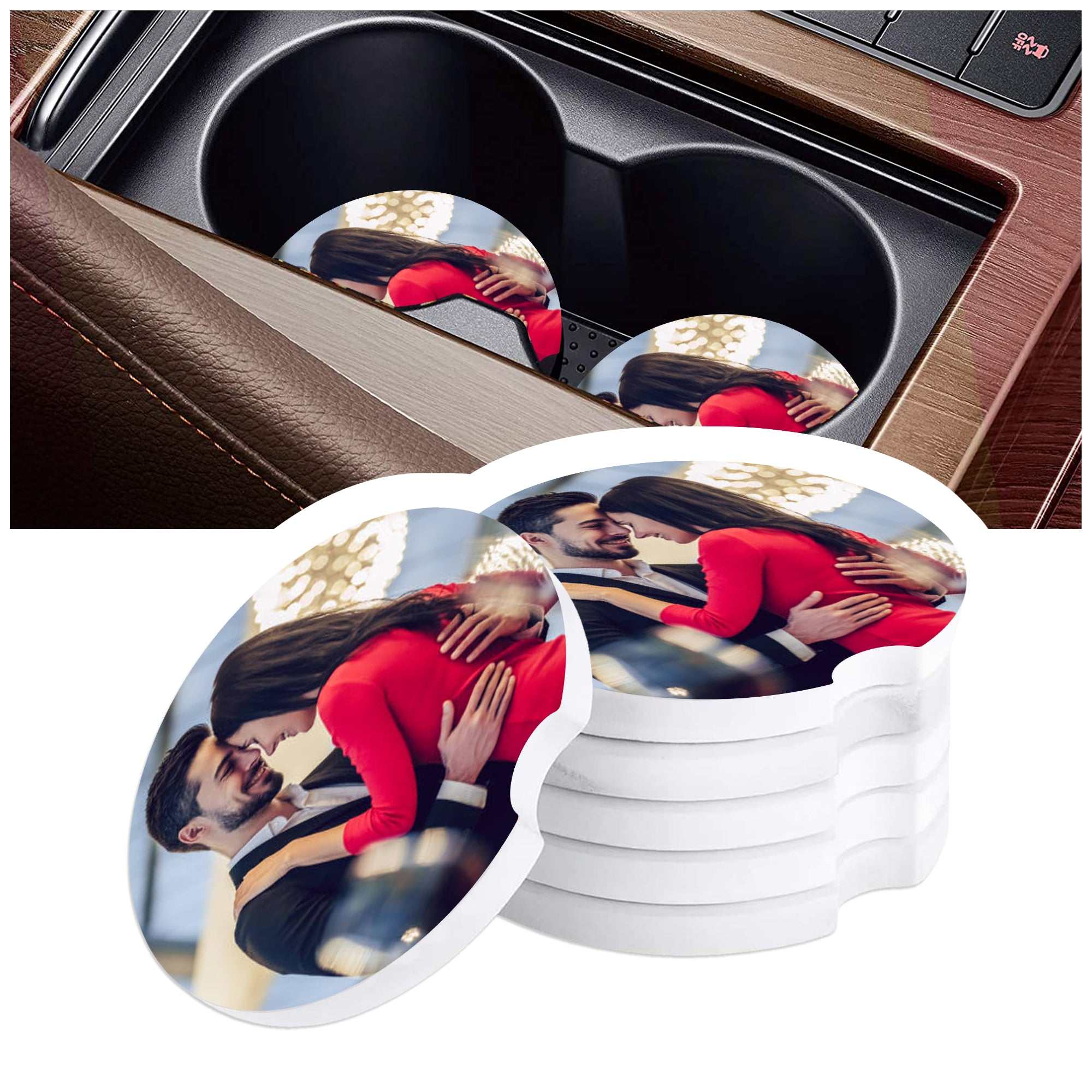 Valentine's Car Coasters (2 Pack) with Custom Photo Design - Keep Your Car Cup Holders Clean and Stylish- Valentine's Day gifts for him - Valentine's gifts- Great Gift Idea