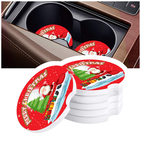 Christmas Car Coasters (6 Pack) - Festive Photo Coasters for Your Car's Cup Holders