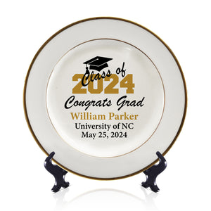 MIRACLE PRINTS Graduation Plates for Class of 2024, Personalized Graduation Plates, Grad Tableware, White Gold Class of 2024, Graduation tableware, Graduation keepsakes