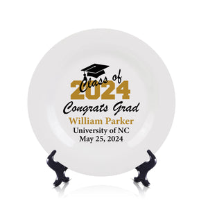 MIRACLE PRINTS Graduation Plates for Class of 2024, Personalized Graduation Plates, Grad Tableware, White Gold Class of 2024, Graduation tableware, Graduation keepsakes