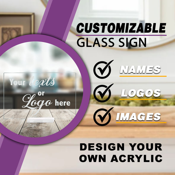 MIRACLE PRINTS Custom Acrylic Sign - Small Acrylic Business Signs - Clear and Elegant Signage Table Counters - Custom Text Sign - TableTop Acrylic Signs- Acrylic plaque