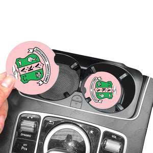Custom AKA Car Coaster – Alpha Kappa Alpha-Inspired 2.75” Ceramic Coaster for Car Cup Holder – Pink & Green Greek Gift for Sorors, Crossing, Founders Day