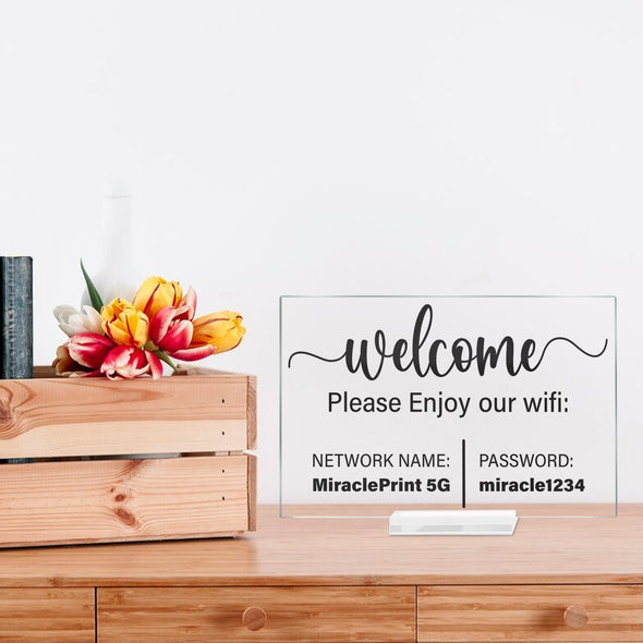 MIRACLE PRINTS Custom Acrylic Sign - Small Acrylic Business Signs- Clear wifi sign- Wifi qr code sign- Custom Text Sign - Table Top Acrylic Signs- Acrylic plaque