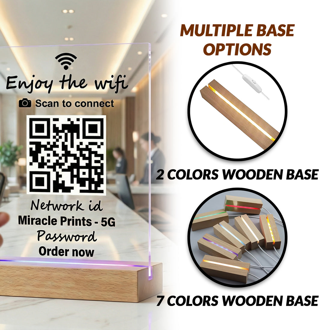 Letrero de Código QR Acrílico con Soporte | Exhibidor Personalizado de 7x4.5" con Impresión UV para Negocios o Redes Sociales – Placa Acrílica Personalizada