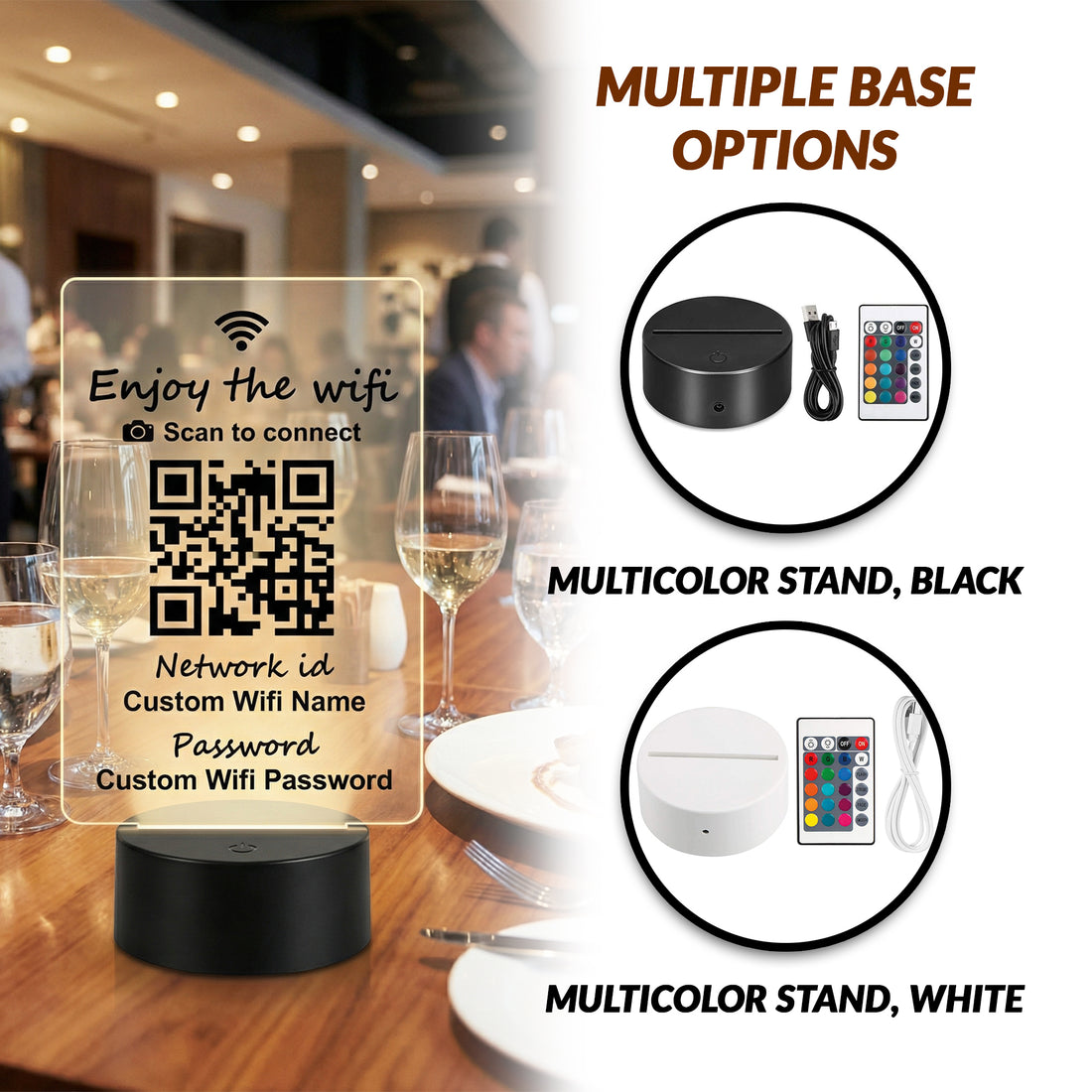 Letrero de Código QR Acrílico con Soporte | Exhibidor Personalizado de 7x4.5" con Impresión UV para Negocios o Redes Sociales – Placa Acrílica Personalizada