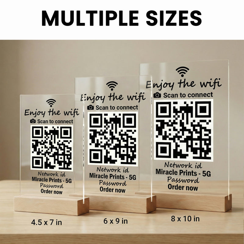 Letrero de Código QR Acrílico con Soporte | Exhibidor Personalizado de 7x4.5