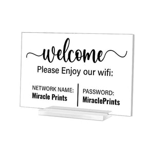 MIRACLE PRINTS Custom Acrylic Sign - Small Acrylic Business Signs- Clear wifi sign- Wifi qr code sign- Custom Text Sign - Table Top Acrylic Signs- Acrylic plaque