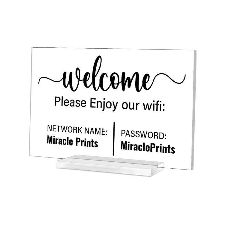 MIRACLE PRINTS Custom Acrylic Sign - Small Acrylic Business Signs- Clear wifi sign- Wifi qr code sign- Custom Text Sign - Table Top Acrylic Signs- Acrylic plaque