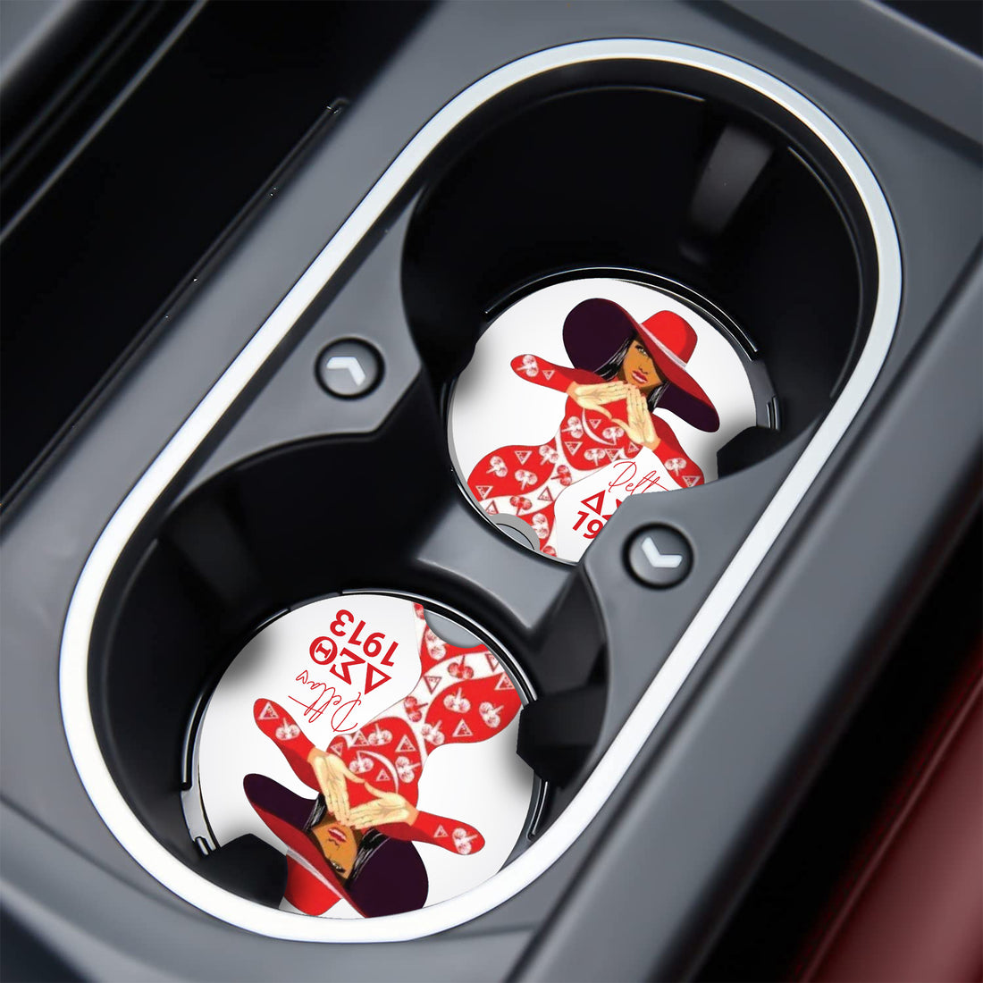 Custom Sorority Car Coaster – Delta Sigma Theta-Inspired Ceramic 2.75" Coaster for Car Cup Holder – Personalized Gift for Soror, Greek Life, Divine Nine