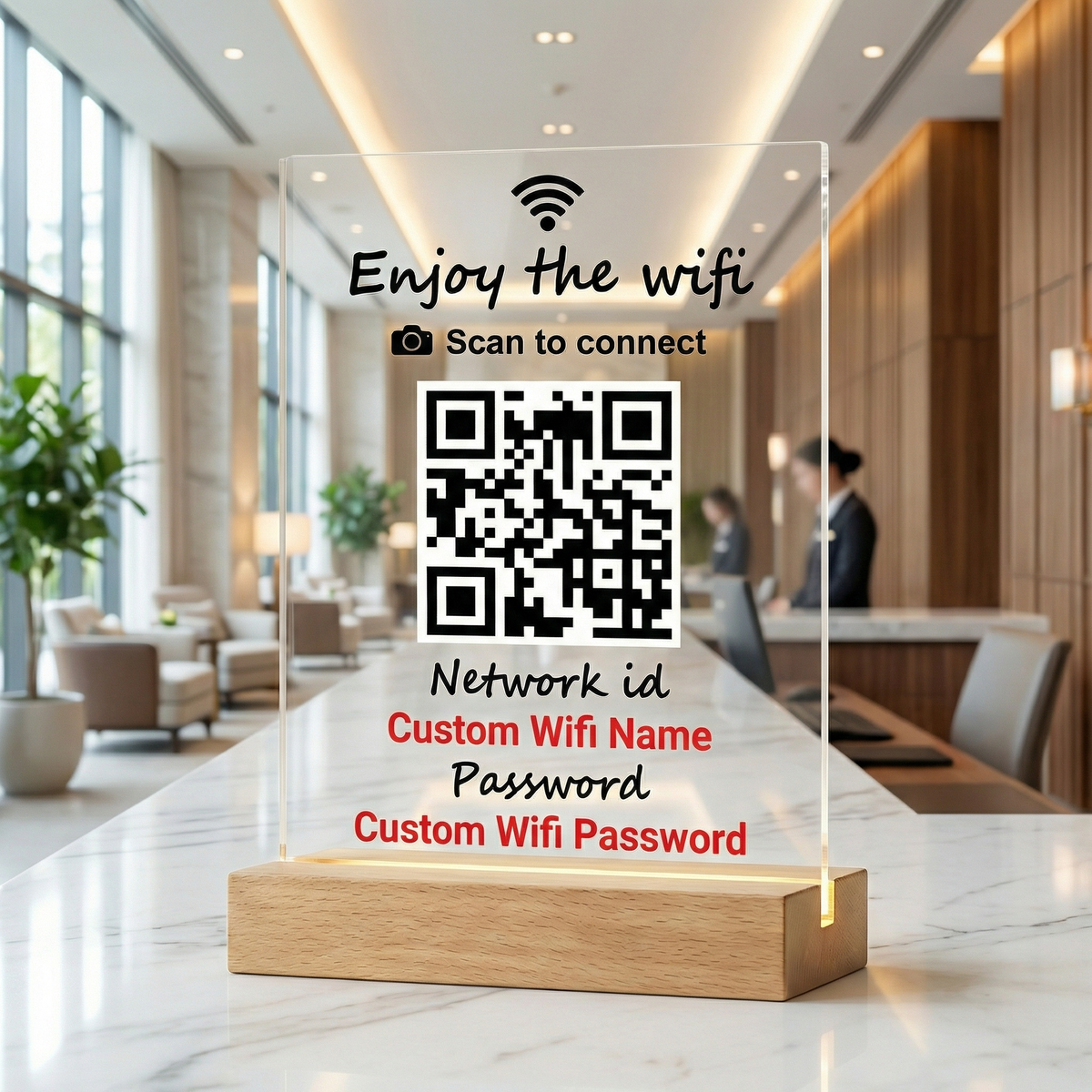 Letrero de Código QR Acrílico con Soporte | Exhibidor Personalizado de 7x4.5