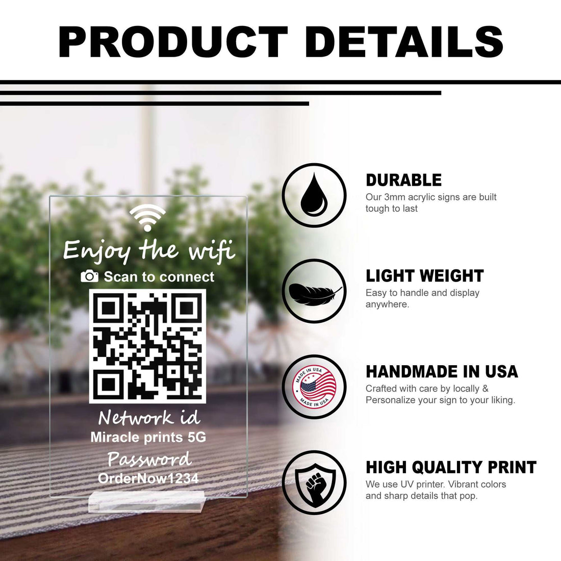 Custom Acrylic QR Code Sign | Business & WiFi Display