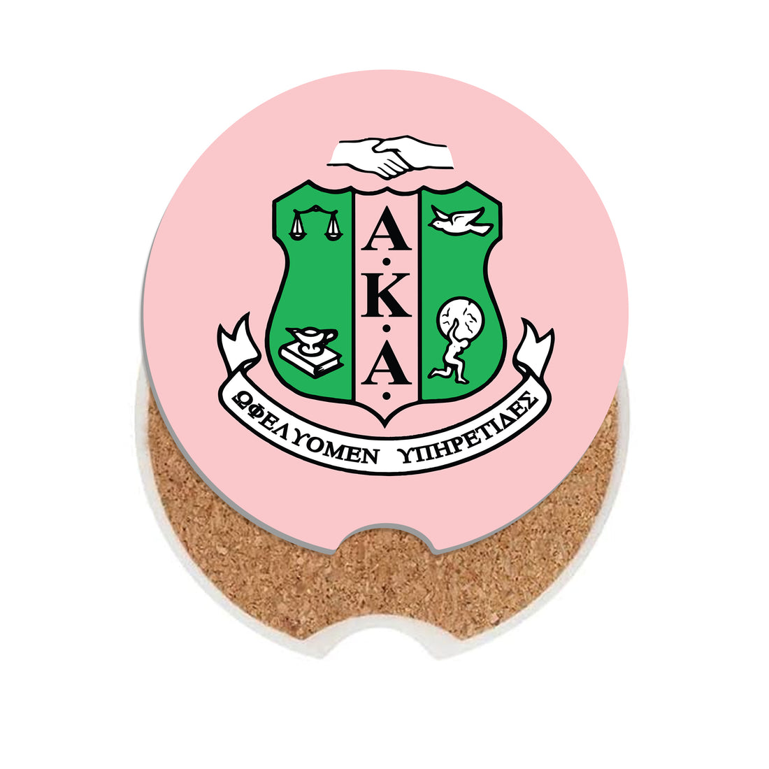 Custom AKA Car Coaster – Alpha Kappa Alpha-Inspired 2.75” Ceramic Coaster for Car Cup Holder – Pink & Green Greek Gift for Sorors, Crossing, Founders Day