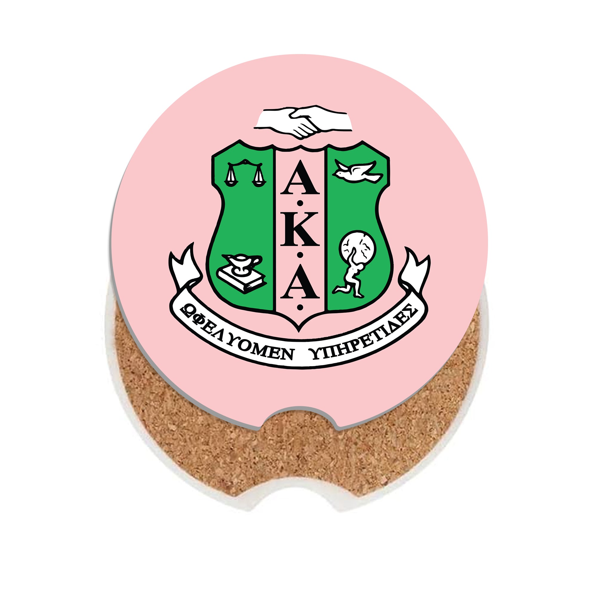 Custom AKA Car Coaster – Alpha Kappa Alpha-Inspired 2.75” Ceramic Coaster for Car Cup Holder – Pink & Green Greek Gift for Sorors, Crossing, Founders Day