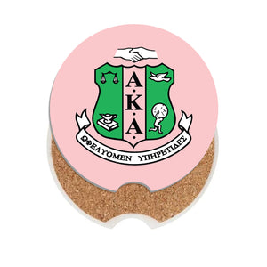 Custom AKA Car Coaster – Alpha Kappa Alpha-Inspired 2.75” Ceramic Coaster for Car Cup Holder – Pink & Green Greek Gift for Sorors, Crossing, Founders Day