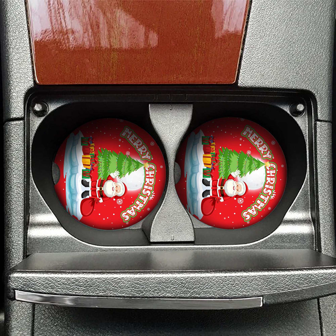 Christmas Car Coasters (2 Pack) - Festive Photo Coasters for Your Car's Cup Holders