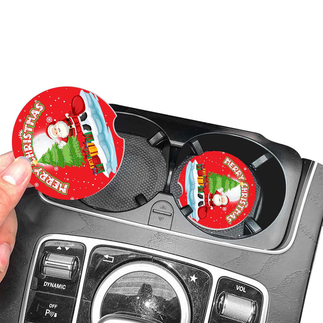 Christmas Car Coasters (2 Pack) - Festive Photo Coasters for Your Car's Cup Holders