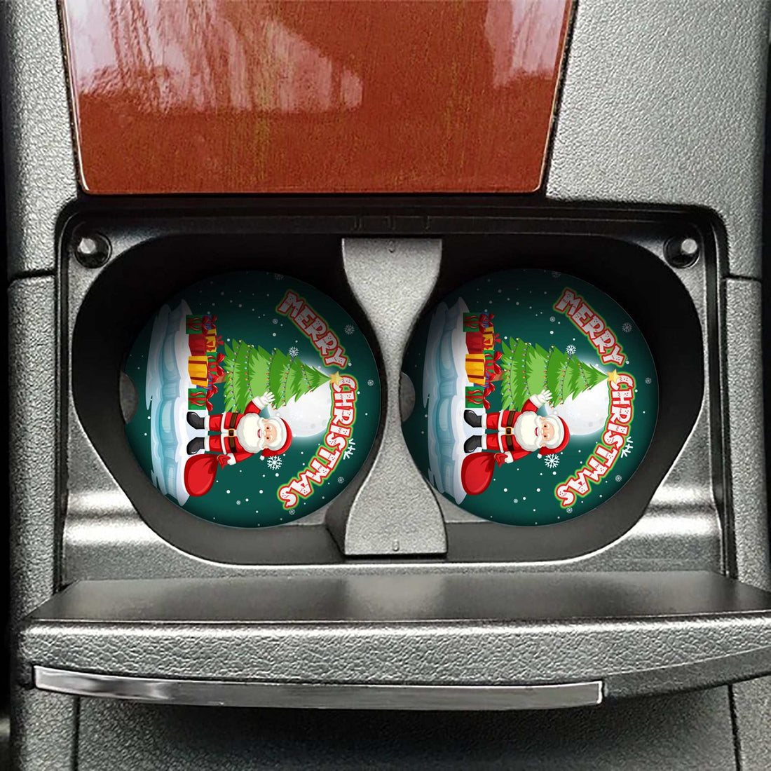 Christmas Car Coasters (2 Pack) - Festive Photo Coasters for Your Car's Cup Holders
