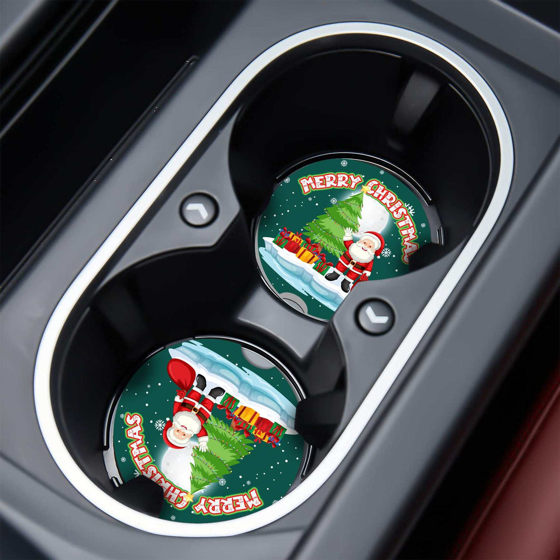 Christmas Car Coasters (2 Pack) - Festive Photo Coasters for Your Car's Cup Holders