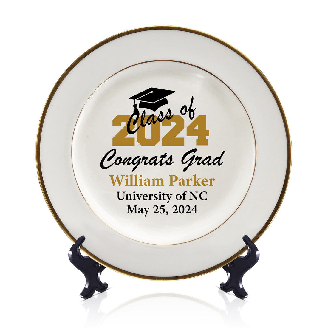Class of 2026 Graduation Plate | Personalized White & Gold Tableware Keepsake – Custom Grad Gift