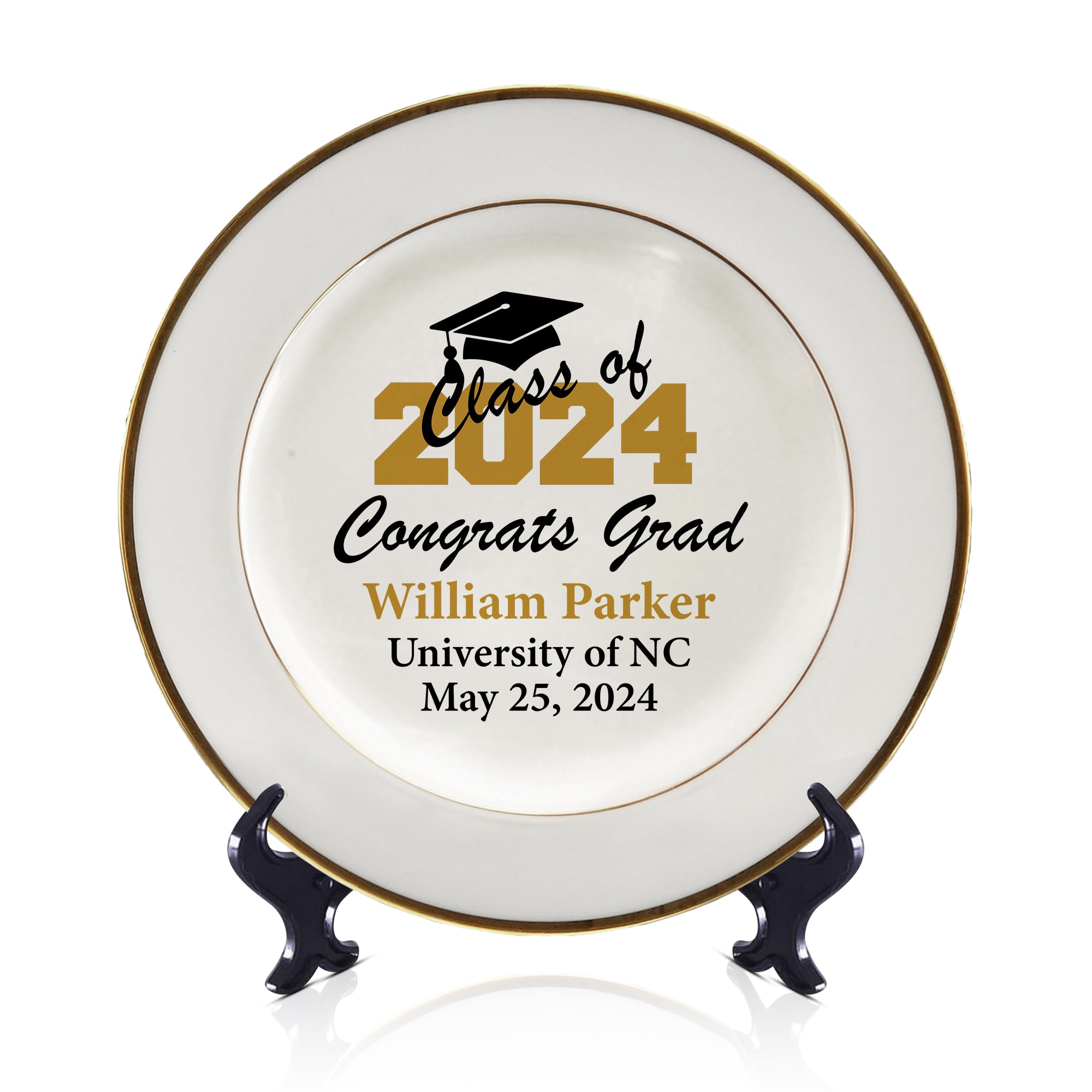 Class of 2026 Graduation Plate | Personalized White & Gold Tableware Keepsake – Custom Grad Gift