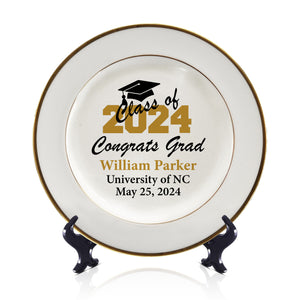 Class of 2026 Graduation Plate | Personalized White & Gold Tableware Keepsake – Custom Grad Gift